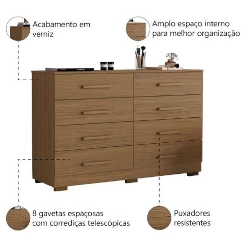Cômoda Comoda 8 Atacama Puxadores Resistentes Verniz Alto Brilho