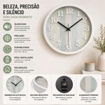 Relogio de Parede Analogico Silencioso Numeros Grandes Efeito Madeira Vidro 30CM Yeet