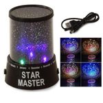 Luminária Abajur Projetor de Teto e Parede Infantil Estrelas Coloridas Preto Yeet