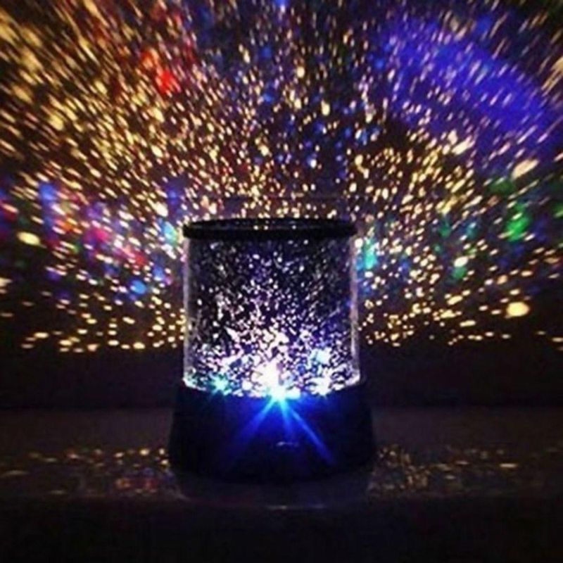 Luminária Abajur Projetor de Teto e Parede Infantil Estrelas Coloridas Preto Yeet