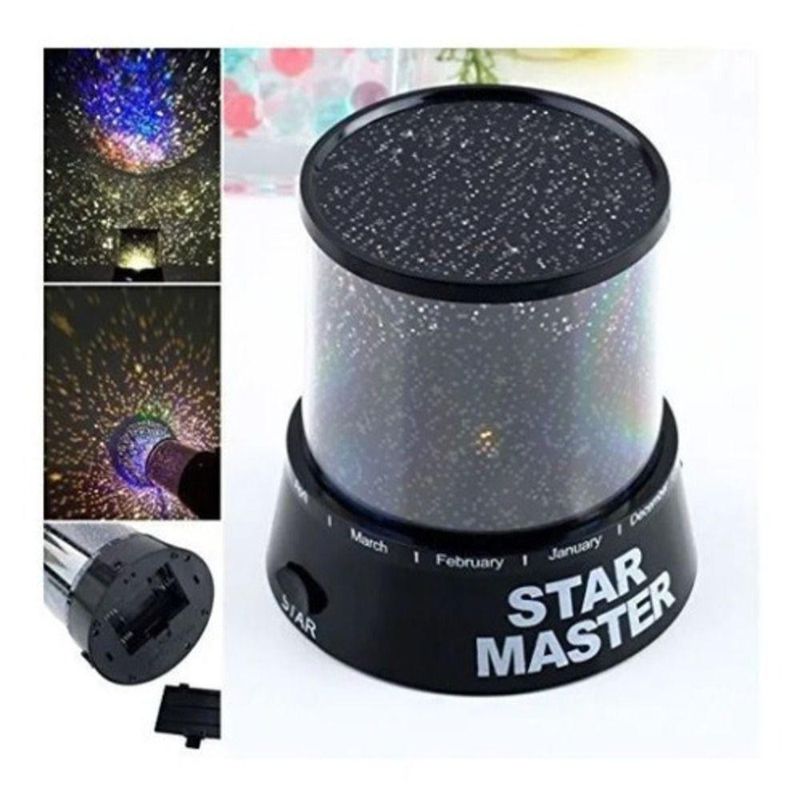 Luminária Abajur Projetor de Teto e Parede Infantil Estrelas Coloridas Preto Yeet