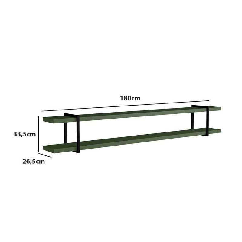 Prateleira Multiuso Suspensa Smart MDF Suporte Metal Musgo com Preto Casa Lar Shop 180CM