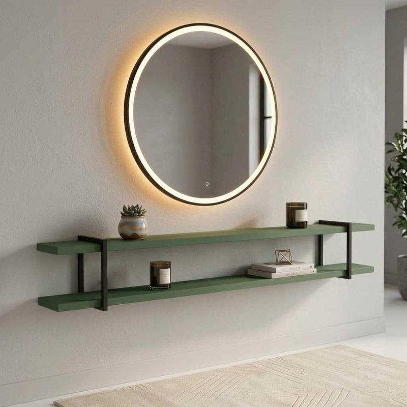 Prateleira Multiuso Suspensa Smart MDF Suporte Metal Musgo com Preto Casa Lar Shop 180CM