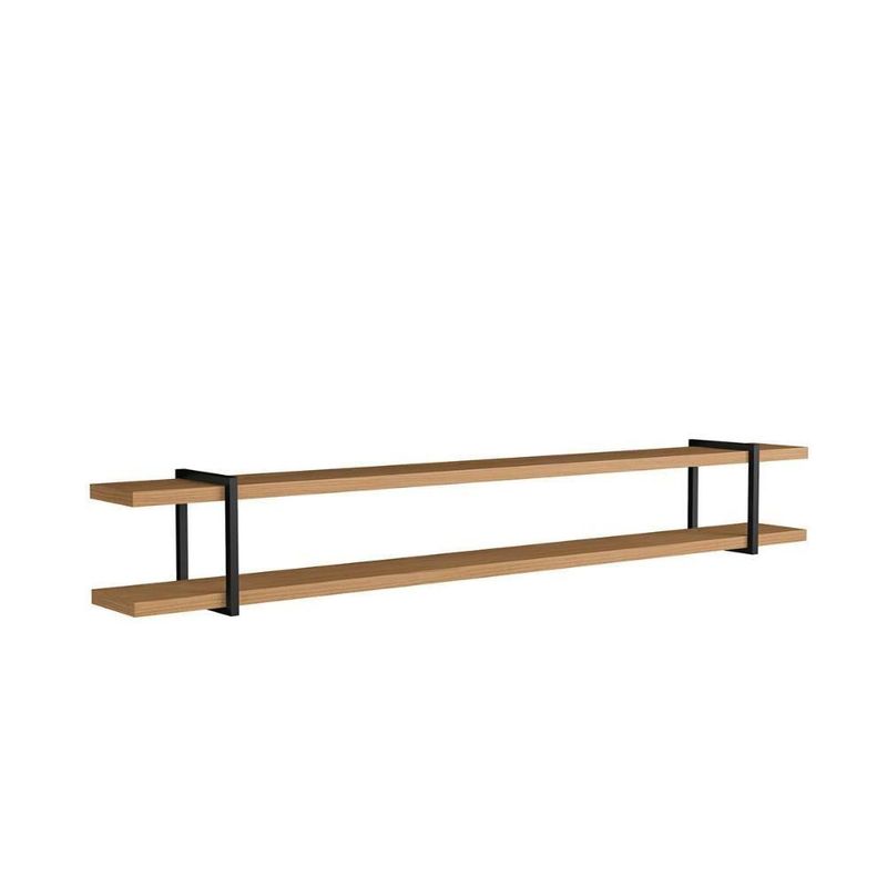Prateleira Suspensa Multiuso Smart 260CM MDF Suporte Metal Multifuncional Louro com Preto Casa Lar