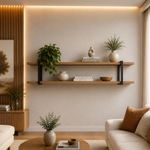 Prateleira Suspensa Multiuso Smart 260CM MDF Suporte Metal Multifuncional Louro com Preto Casa Lar