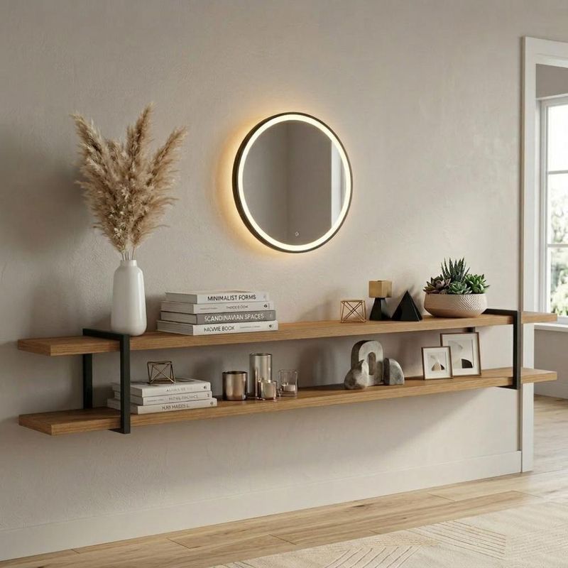 Prateleira Suspensa Multiuso Smart 260CM MDF Suporte Metal Multifuncional Louro com Preto Casa Lar