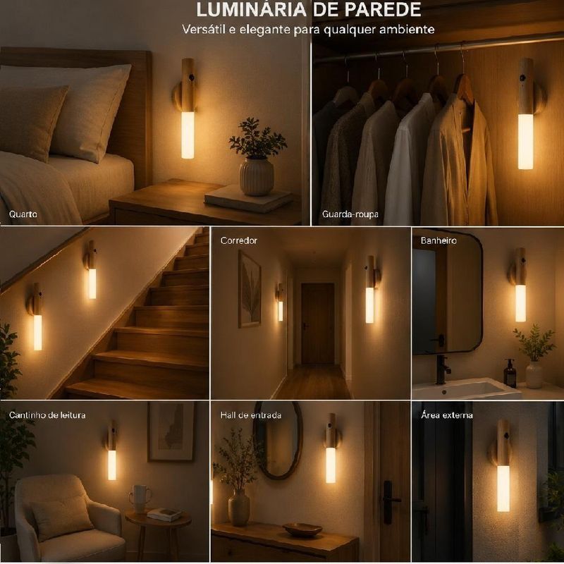 Luminária LED Bastão Sensor de Movimento Recarregável Branco Quente USB Magnética Yeet