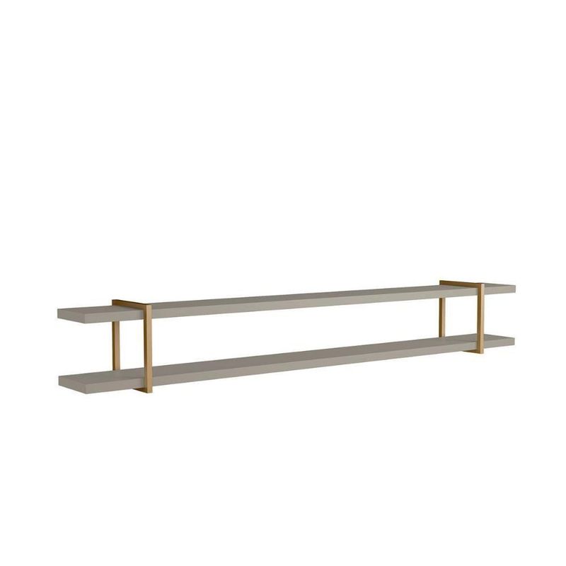 Prateleira Suspensa Multiuso Smart Retangular MDF Fixação Parafuso Sala Grigio com Dourado Casa Lar