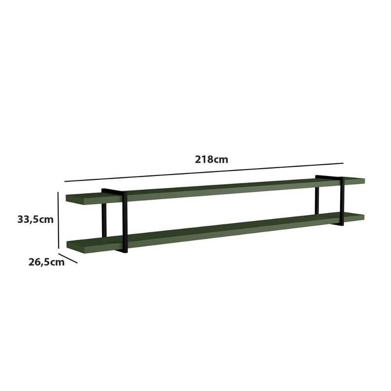 Prateleira Suspensa Multiuso Smart Retangular MDF Suporte Metal Musgo com Preto Casa Lar Shop