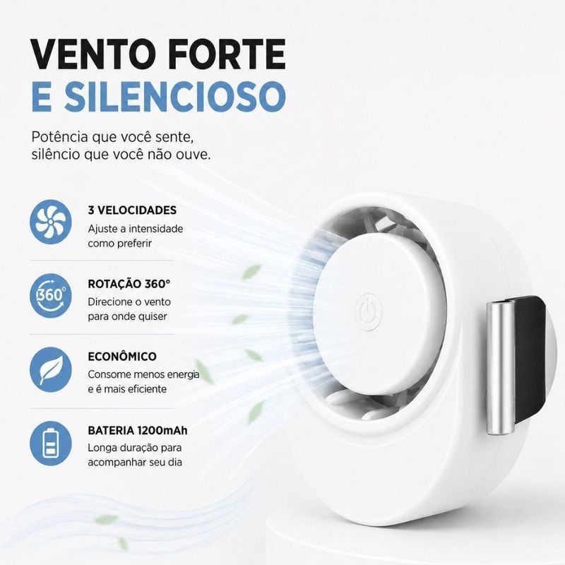 Ventilador de Mesa Portátil USB Recarregável com Clipe Yeet 3 Velocidades 5V