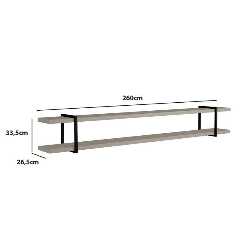 Prateleira Suspensa Multiuso Smart MDF Metal Grigio com Preto 260CM Casa Lar Shop
