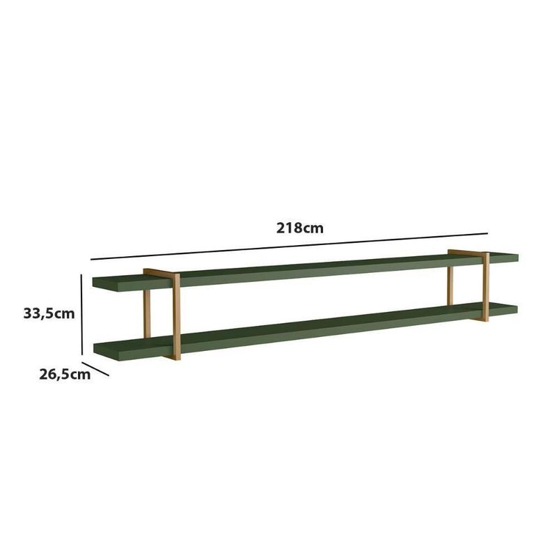 Prateleira Suspensa Smart MDF Suporte Metal Fixação Parafuso Sala Musgo com Dourado Casa Lar Shop