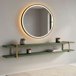 Prateleira Suspensa Smart MDF Suporte Metal Fixação Parafuso Sala Musgo com Dourado Casa Lar Shop