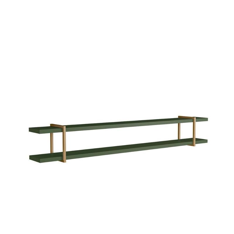 Prateleira Suspensa Smart MDF Suporte Metal Fixação Parafuso Sala Musgo com Dourado Casa Lar Shop