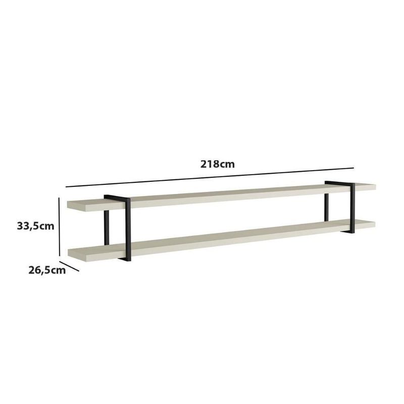Prateleira Suspensa Multiuso Smart 218CM MDF Suporte Metal Luna com Preto Casa Lar Shop