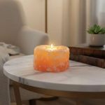 Porta Vela Decorativo Pedra Natural Exótica Calcita Laranja Esculpida Artesanalmente
