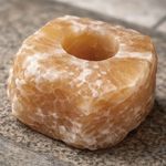 Porta Vela Decorativo Pedra Natural Exótica Calcita Laranja Esculpida Artesanalmente