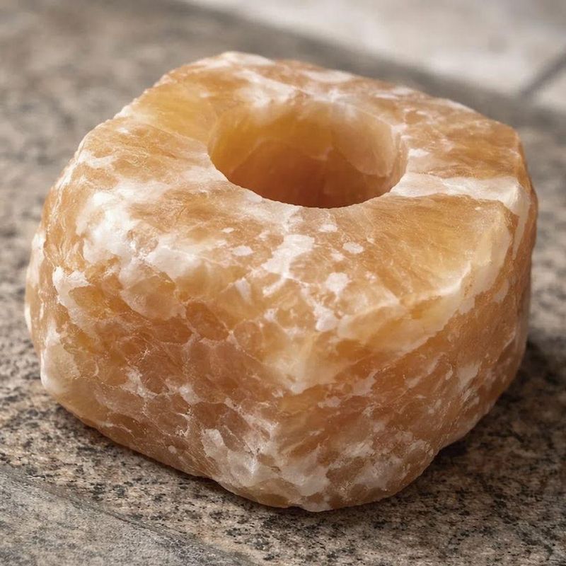 Porta Vela Decorativo Pedra Natural Exótica Calcita Laranja Esculpida Artesanalmente