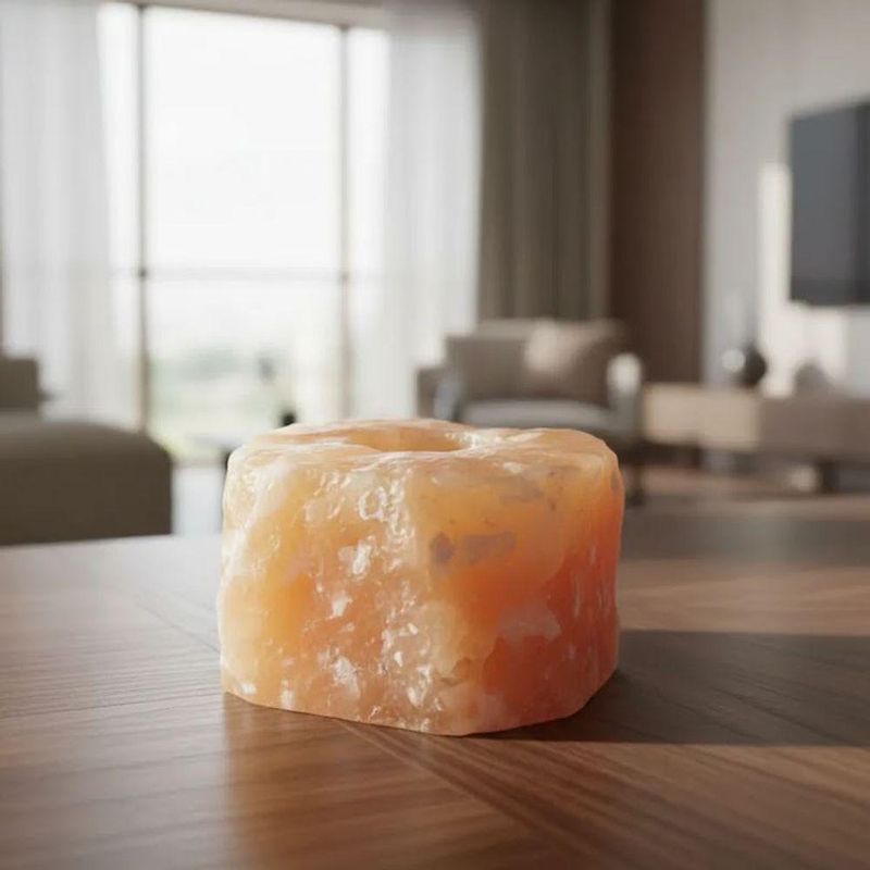 Porta Vela Decorativo Pedra Natural Exótica Calcita Laranja Esculpida Artesanalmente