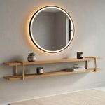 Prateleira Suspensa Multiuso Linha Smart MDF e Metal Parede Louro com Dourado Casa Lar Shop