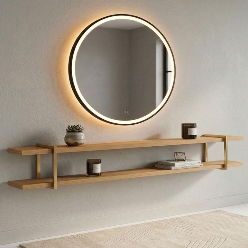 Prateleira Suspensa Multiuso Linha Smart MDF e Metal Parede Louro com Dourado Casa Lar Shop