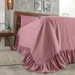 Kit Cobre Leito Turin Queen 3 Peças Micropercal 400 Fios Babado Liso Rosê Casa Scarpa