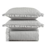 Kit Cobre Leito Elegance Casal Microfibra 100% Poliéster com Babado 3 Peças Cinza Casa Scarpa