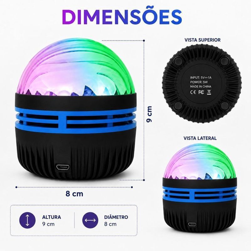 Luminária Projetor Galáxia LED RGB USB com Controle Remoto Abajur Infantil Noturno Yeet