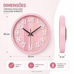 Relógio de Parede Analógico Moderno Números Grandes Silencioso Rosa 30CM Redondo Yeet