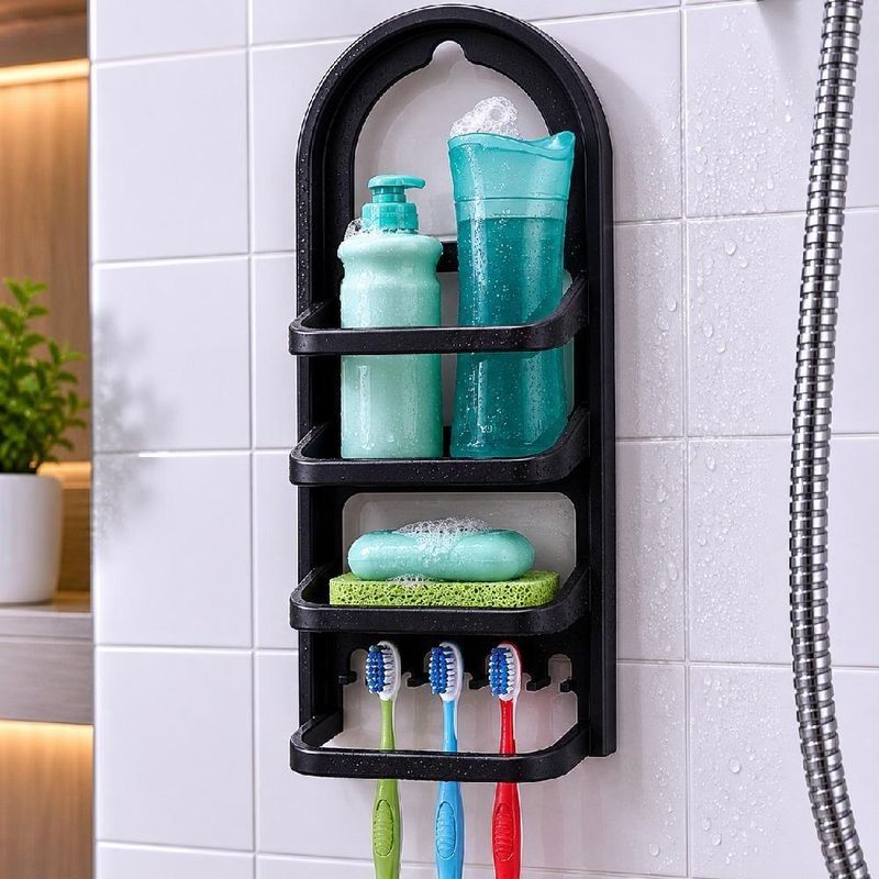 Porta Shampoo Prateleira de Parede para Banheiro Porta Shampoo Prateleira de Plástico Nitron Preto