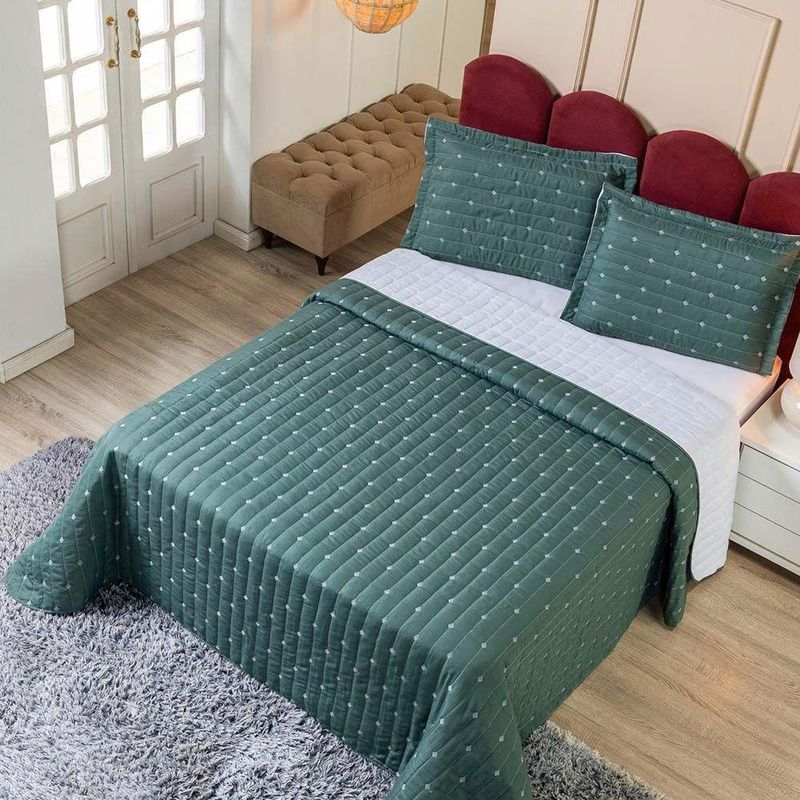 Kit Cobre Leito Rubine Casal Micropercal 400 Fios 3 Peças Verde Casa Scarpa