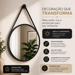 Espelho Decorativo Redondo 25CM Moldura Plástico Parede Banheiro Preto Kangur
