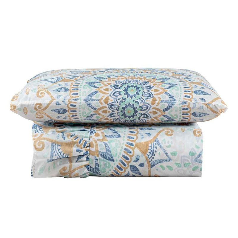 Kit Cobre Leito Laila Mandala 5 Solteiro Micropercal 400 Fios Babado Estampado Rosa Casa Scarpa
