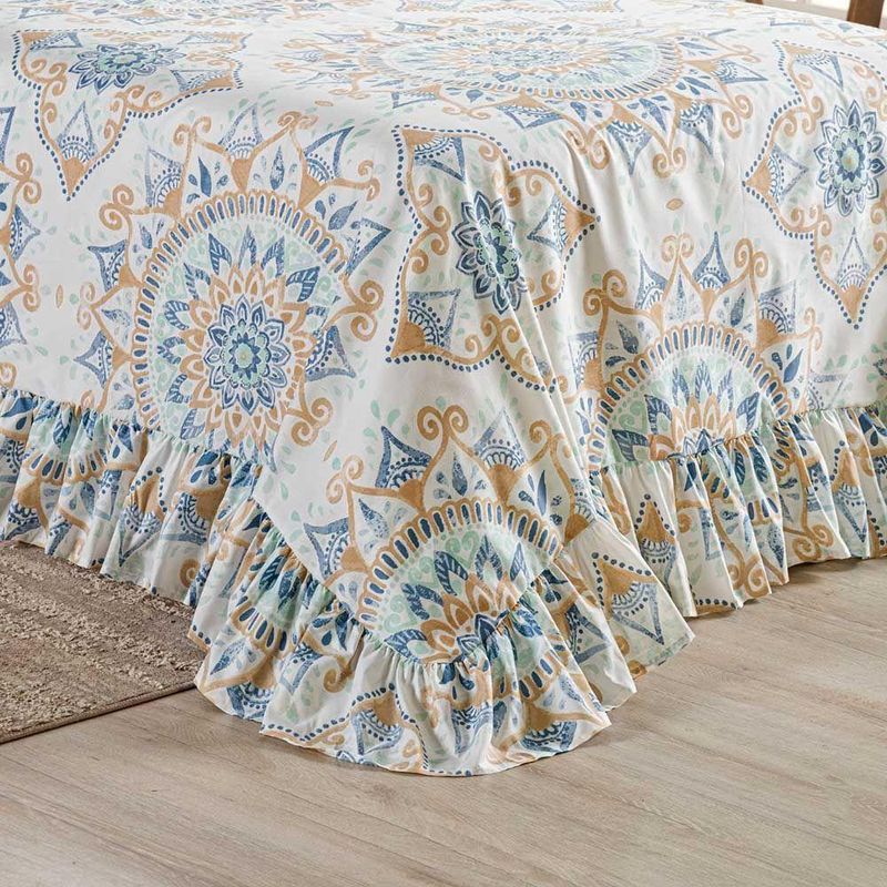 Kit Cobre Leito Laila Mandala 5 Solteiro Micropercal 400 Fios Babado Estampado Rosa Casa Scarpa