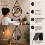 Espelho Decorativo Redondo 25CM Moldura Plástico Parede Banheiro Preto Kangur