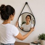 Espelho Decorativo Redondo 25CM Moldura Plástico Parede Banheiro Preto Kangur