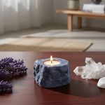 Porta Vela Decorativo Pedra Natural Cristal Quartzo Azul Esculpida Artesanalmente
