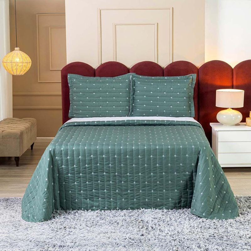 Kit Cobre Leito Rubine King Micropercal 400 Fios 3 Peças Verde Casa Scarpa