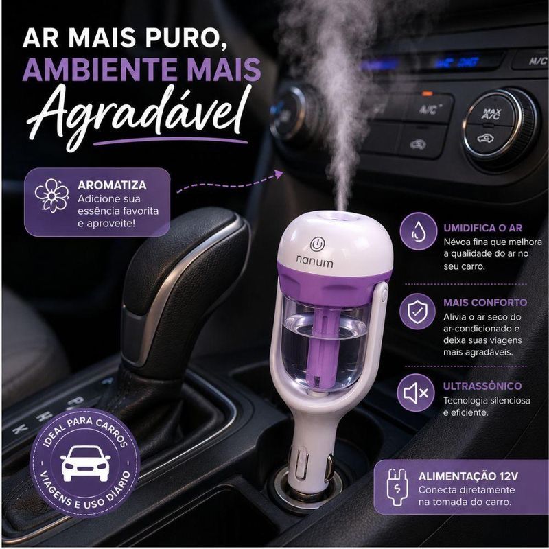 Umidificador de Ar Automotivo Articulado 12V 50ML Ghittoni Portatil Aromatizador Veicular 12V