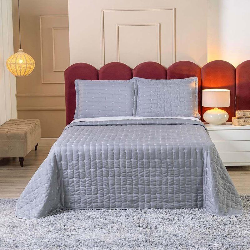 Kit Cobre Leito Rubine Casal Micropercal 400 Fios 3 Peças Cinza Casa Scarpa