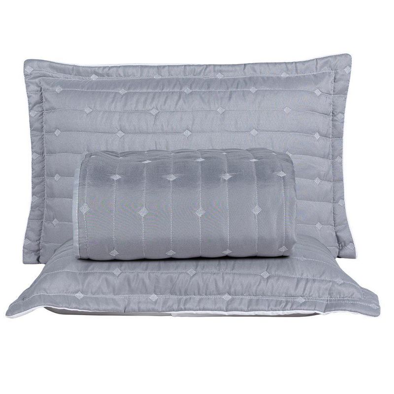 Kit Cobre Leito Rubine Queen 3 Peças Micropercal 400 Fios Liso Cinza Casa Scarpa