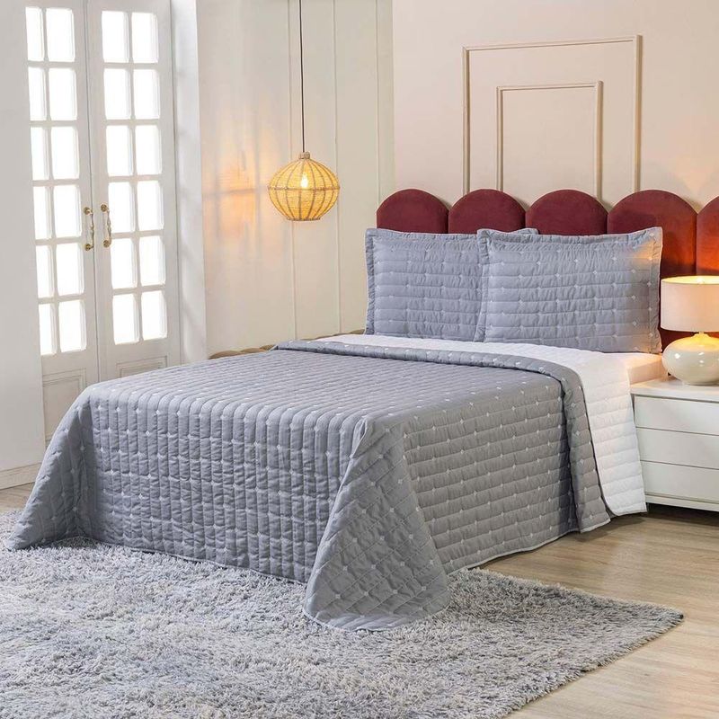 Kit Cobre Leito Rubine Queen 3 Peças Micropercal 400 Fios Liso Cinza Casa Scarpa