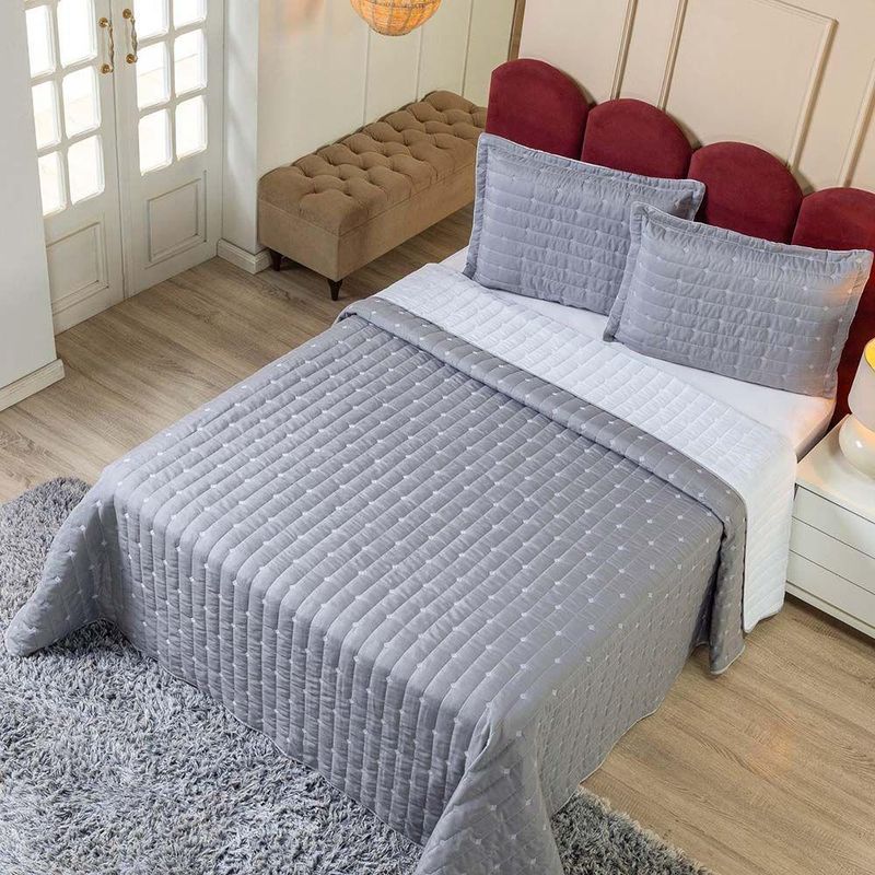 Kit Cobre Leito Rubine Queen 3 Peças Micropercal 400 Fios Liso Cinza Casa Scarpa