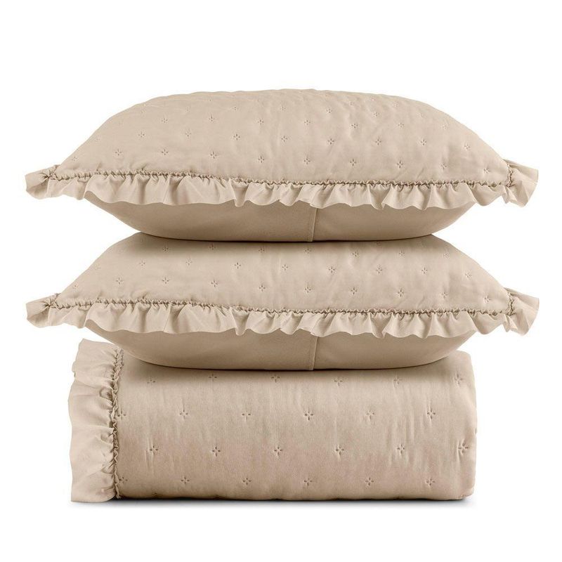 Kit Cobre Leito Elegance Casal Microfibra 200 Fios Babado 3 Peças Bege Casa Scarpa