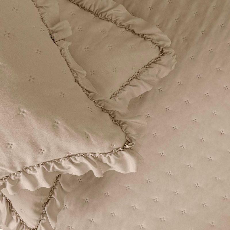 Kit Cobre Leito Elegance Casal Microfibra 200 Fios Babado 3 Peças Bege Casa Scarpa