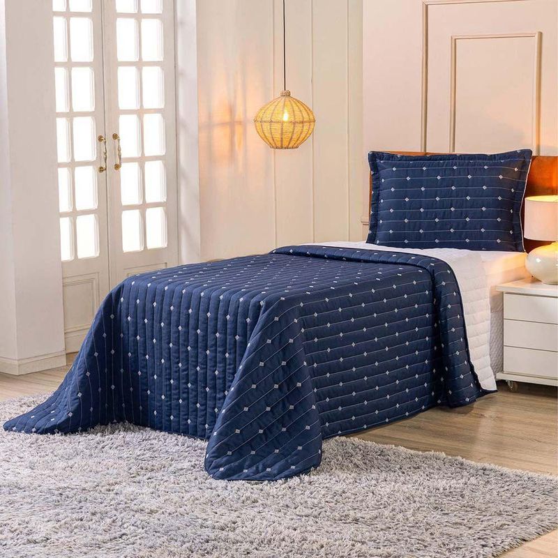 Kit Cobre Leito Rubine Solteiro Micropercal 400 Fios 100% Poliéster Liso Azul Marinho Casa Scarpa 2