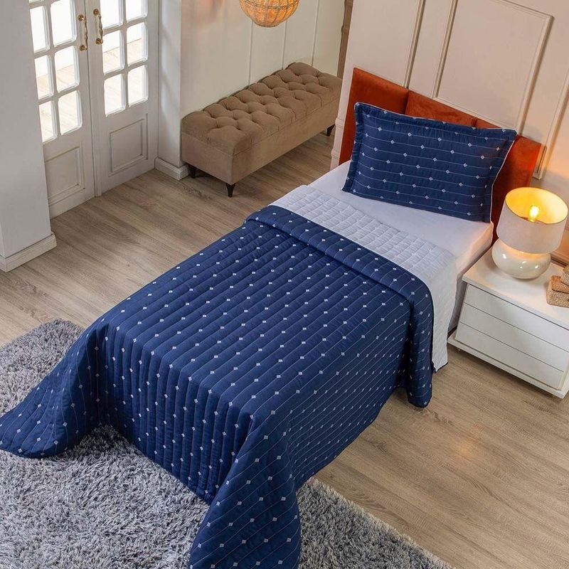 Kit Cobre Leito Rubine Solteiro Micropercal 400 Fios 100% Poliéster Liso Azul Marinho Casa Scarpa 2