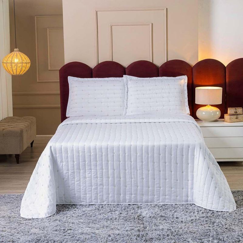 Kit Cobre Leito Rubine Queen 3 Peças Micropercal 400 Fios 100% Poliéster Branco Casa Scarpa