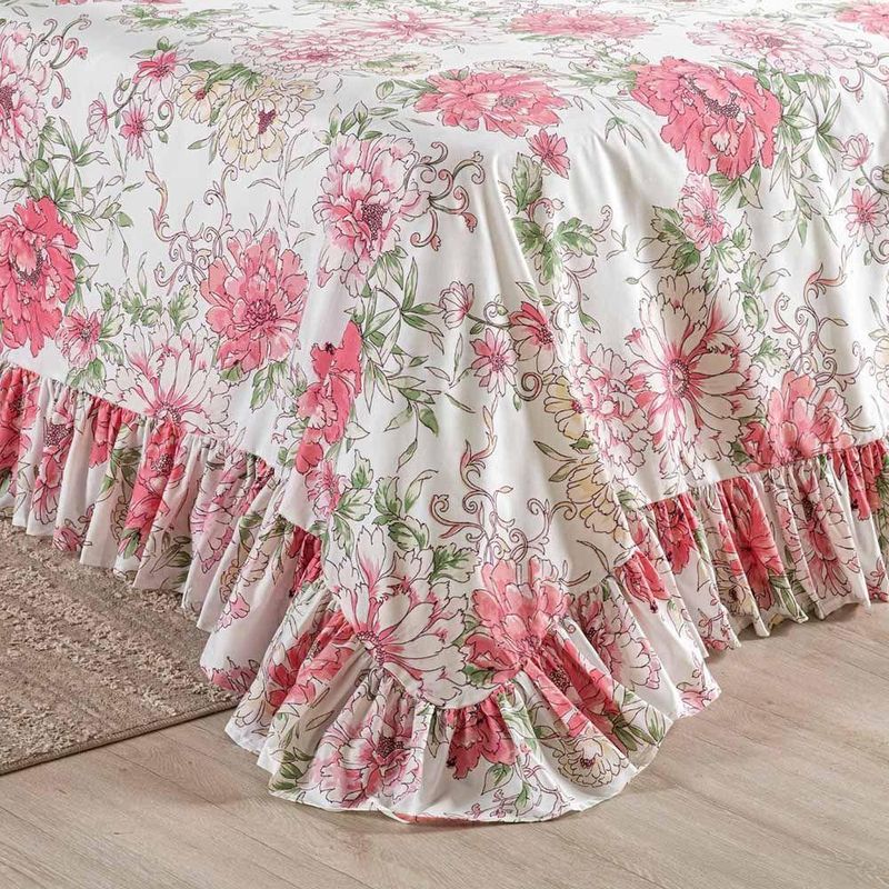 Kit Cobre Leito Laila Solteiro Micropercal 400 Fios 100% Poliéster Floral 2 Casa Scarpa