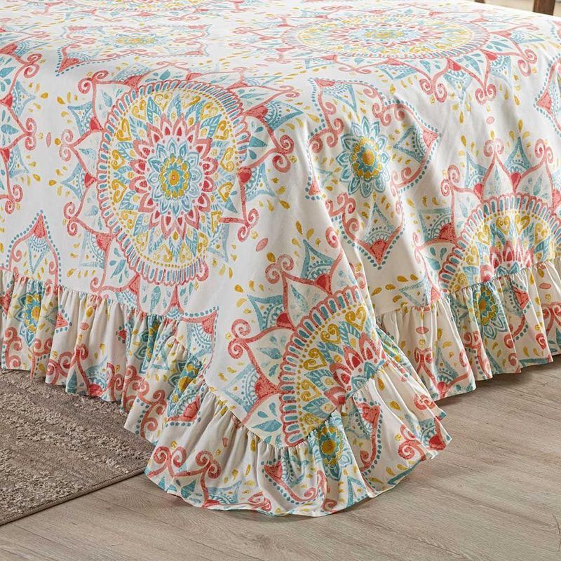 Kit Cobre Leito Laila Mandala 3 Solteiro Micropercal 400 Fios 100% Poliéster Babado Estampado Rosa